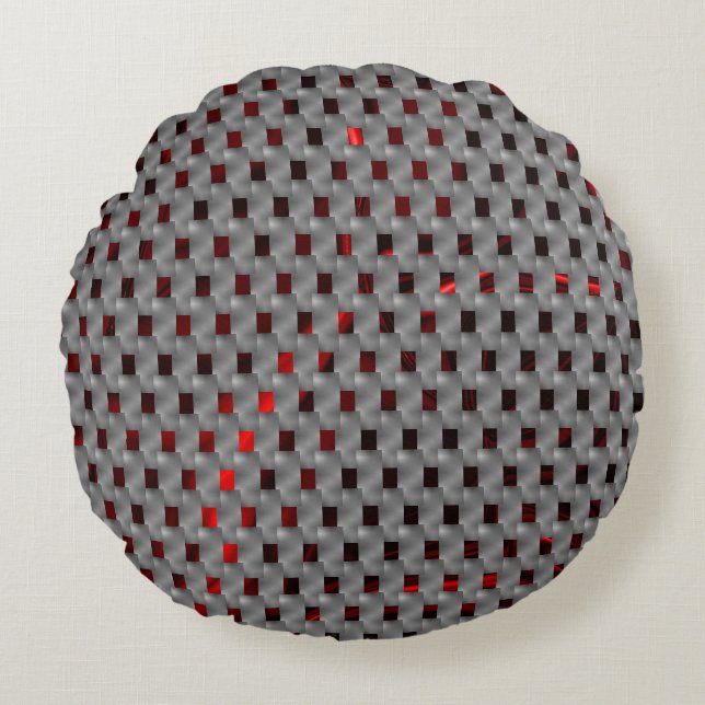 Red image under gray plates, rectangular shapes round pillow (Front)