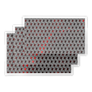 Red image under grey plates, rectangular shapes acrylic tray