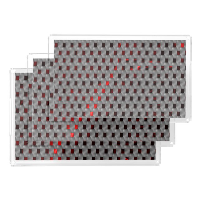 Red image under grey plates, rectangular shapes acrylic tray (Set)