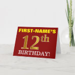 [ Thumbnail: Red, Imitation Gold "12th Birthday" Birthday Card ]