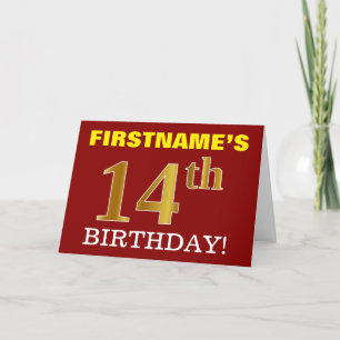 Red, Imitation Gold "14th BIRTHDAY" Birthday Card