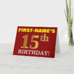 [ Thumbnail: Red, Imitation Gold "15th Birthday" Birthday Card ]