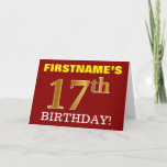 [ Thumbnail: Red, Imitation Gold "17th Birthday" Birthday Card ]