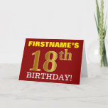 [ Thumbnail: Red, Imitation Gold "18th Birthday" Birthday Card ]