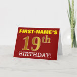 [ Thumbnail: Red, Imitation Gold "19th Birthday" Birthday Card ]