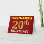 [ Thumbnail: Red, Imitation Gold "20th Birthday" Birthday Card ]