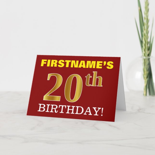 Red, Imitation Gold "20th BIRTHDAY" Birthday Card (Front)