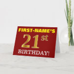 [ Thumbnail: Red, Imitation Gold "21st Birthday" Birthday Card ]