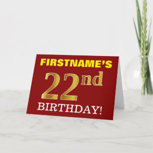 Red, Imitation Gold "22nd BIRTHDAY" Birthday Card