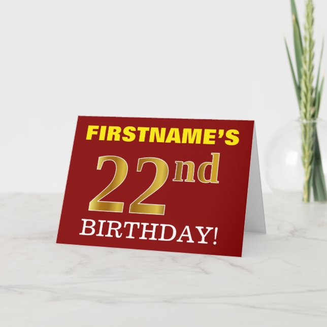 Red, Imitation Gold "22nd BIRTHDAY" Birthday Card (Front)