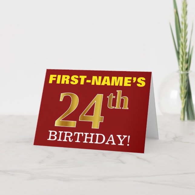 Red, Imitation Gold "24th BIRTHDAY" Birthday Card (Front)