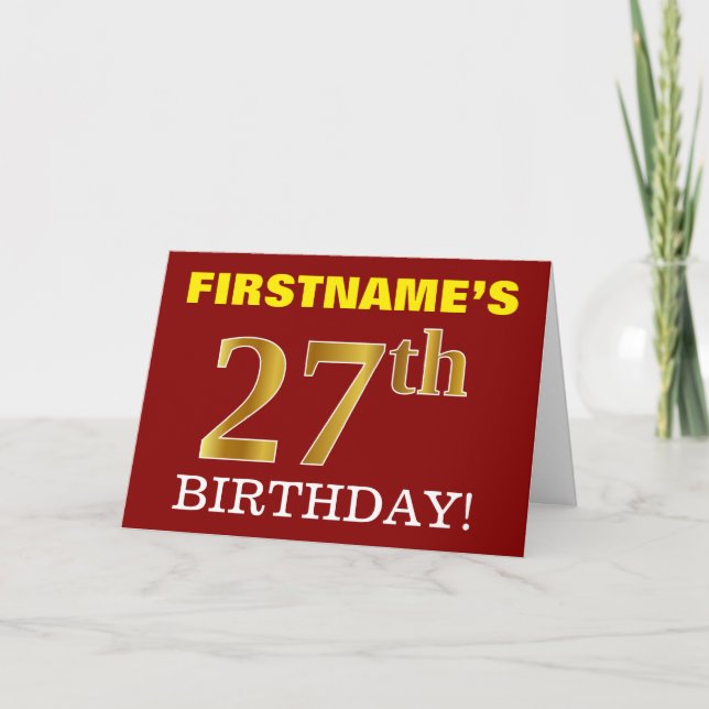Red, Imitation Gold "27th BIRTHDAY" Birthday Card (Front)