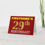 [ Thumbnail: Red, Imitation Gold "29th Birthday" Birthday Card ]