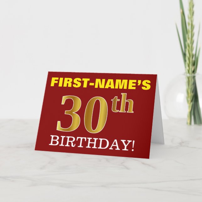 Red, Imitation Gold "30th BIRTHDAY" Birthday Card (Front)