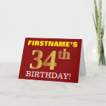 [ Thumbnail: Red, Imitation Gold "34th Birthday" Birthday Card ]
