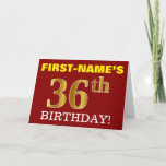 [ Thumbnail: Red, Imitation Gold "36th Birthday" Birthday Card ]