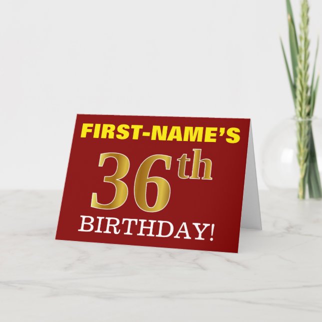 Red, Imitation Gold "36th BIRTHDAY" Birthday Card (Front)