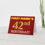 [ Thumbnail: Red, Imitation Gold "42nd Birthday" Birthday Card ]