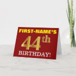 [ Thumbnail: Red, Imitation Gold "44th Birthday" Birthday Card ]