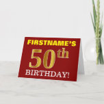 [ Thumbnail: Red, Imitation Gold "50th Birthday" Birthday Card ]