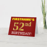 [ Thumbnail: Red, Imitation Gold "52nd Birthday" Birthday Card ]