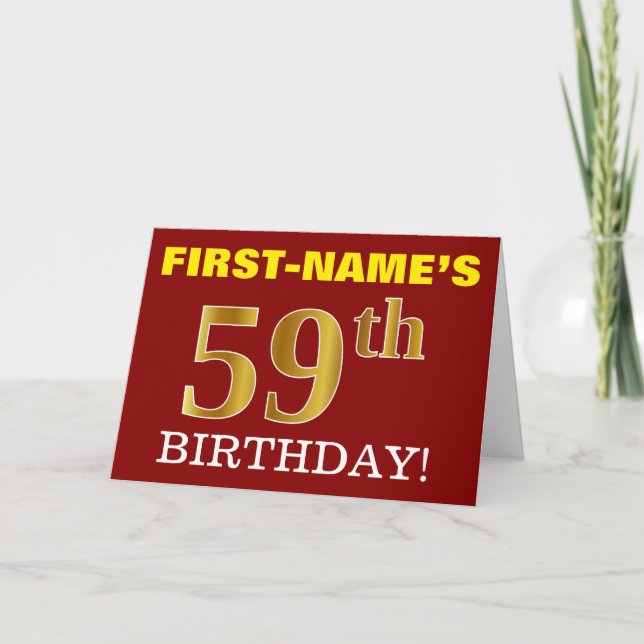 Red, Imitation Gold "59th BIRTHDAY" Birthday Card (Front)
