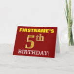 [ Thumbnail: Red, Imitation Gold "5th Birthday" Birthday Card ]
