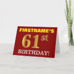 [ Thumbnail: Red, Imitation Gold "61st Birthday" Birthday Card ]