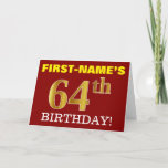 [ Thumbnail: Red, Imitation Gold "64th Birthday" Birthday Card ]
