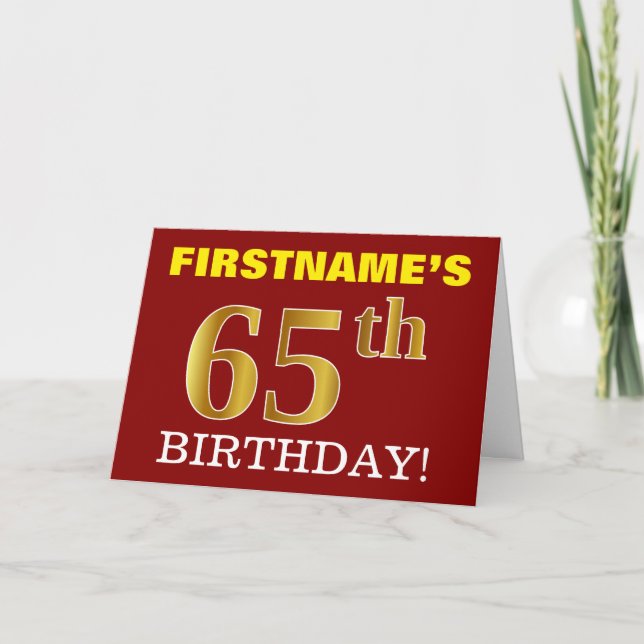 Red, Imitation Gold "65th BIRTHDAY" Birthday Card (Front)