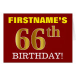 [ Thumbnail: Red, Imitation Gold "66th Birthday" Birthday Card ]