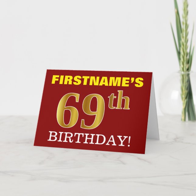 Red, Imitation Gold "69th BIRTHDAY" Birthday Card (Front)