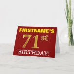 [ Thumbnail: Red, Imitation Gold "71st Birthday" Birthday Card ]