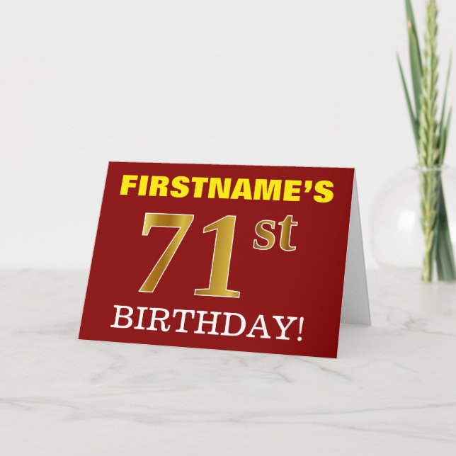 Red, Imitation Gold "71st BIRTHDAY" Birthday Card (Front)