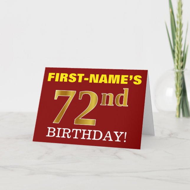 Red, Imitation Gold "72nd BIRTHDAY" Birthday Card (Front)