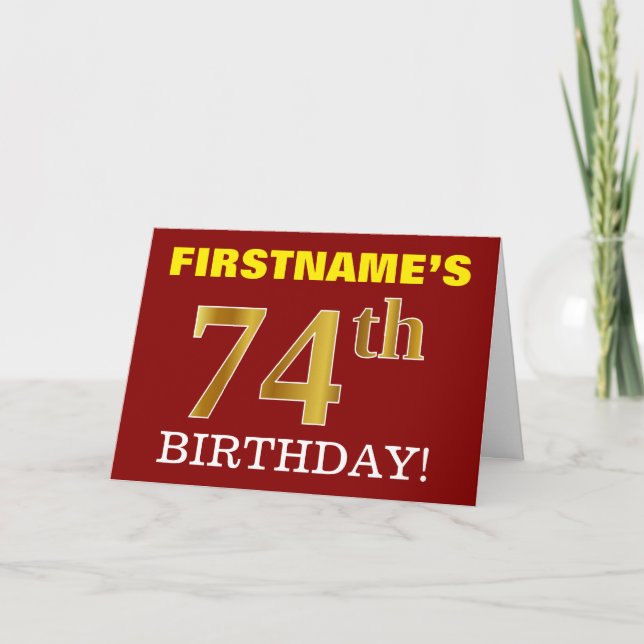 Red, Imitation Gold "74th BIRTHDAY" Birthday Card (Front)