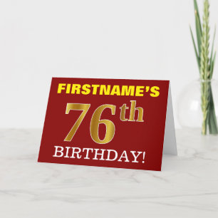 Red, Imitation Gold "76th BIRTHDAY" Birthday Card