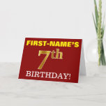 [ Thumbnail: Red, Imitation Gold "7th Birthday" Birthday Card ]
