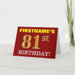 [ Thumbnail: Red, Imitation Gold "81st Birthday" Birthday Card ]