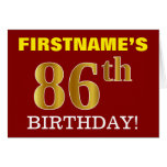 [ Thumbnail: Red, Imitation Gold "86th Birthday" Birthday Card ]