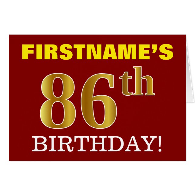 Red, Imitation Gold "86th BIRTHDAY" Birthday Card (Front Horizontal)