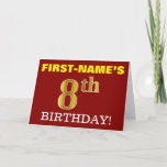 [ Thumbnail: Red, Imitation Gold "8th Birthday" Birthday Card ]