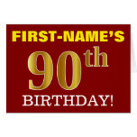 [ Thumbnail: Red, Imitation Gold "90th Birthday" Birthday Card ]