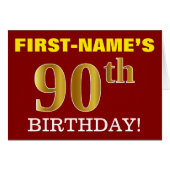 Red, Imitation Gold "90th BIRTHDAY" Birthday Card (Front Horizontal)