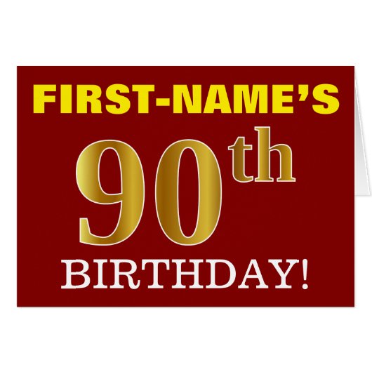 Red, Imitation Gold "90th BIRTHDAY" Birthday Card (Front Horizontal)