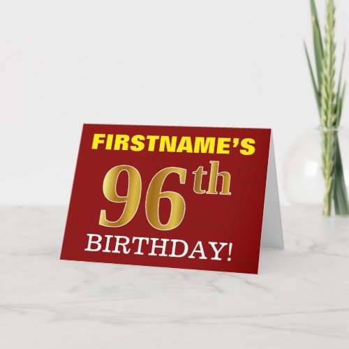 Red Imitation Gold 96th BIRTHDAY Birthday Card