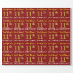 [ Thumbnail: Red, Imitation Gold Look "11th Birthday" Wrapping Paper ]