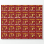 [ Thumbnail: Red, Imitation Gold Look "13th Birthday" Wrapping Paper ]