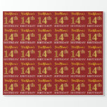 [ Thumbnail: Red, Imitation Gold Look "14th Birthday" Wrapping Paper ]