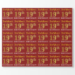 [ Thumbnail: Red, Imitation Gold Look "19th Birthday" Wrapping Paper ]